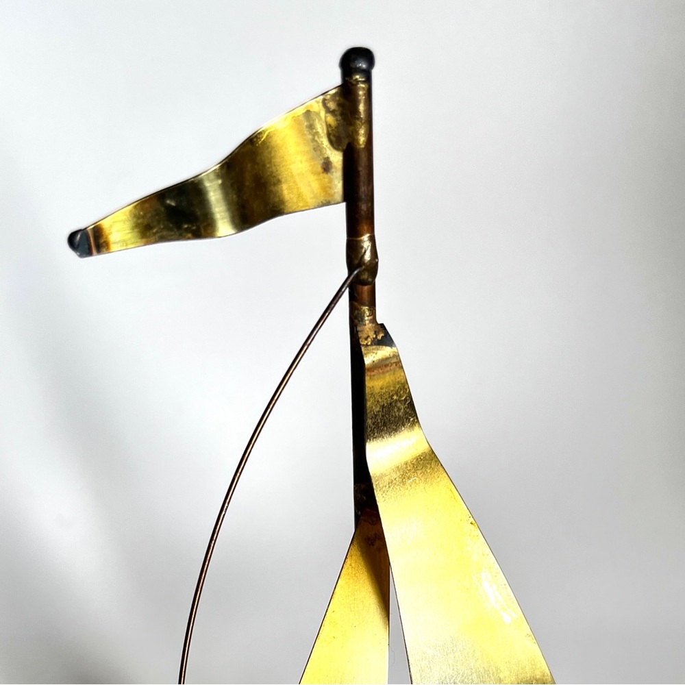 MCM Brass Sailboat Sculpture Nautical Statue Sailing Art Onyx California Yosi - Picture 8 of 9